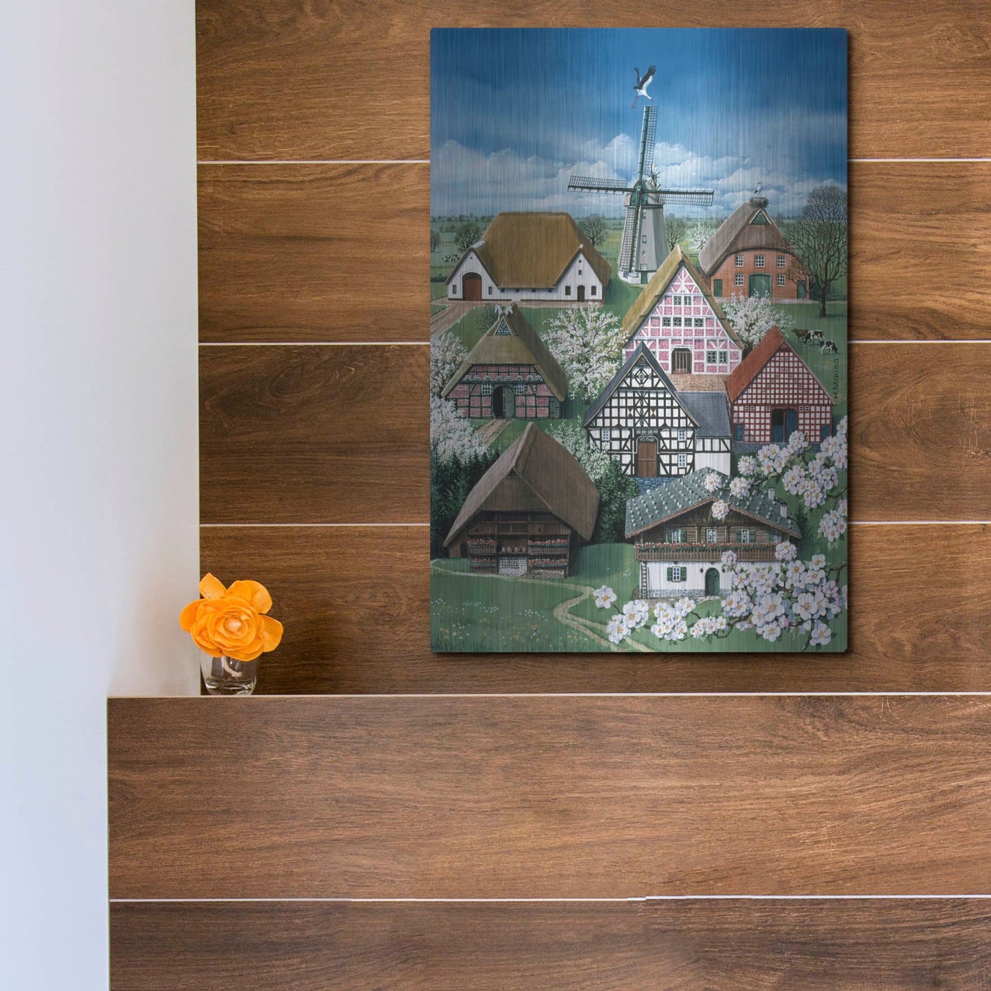 Luxe Metal Art 'German Farmhouses' by Harro Maass, Metal Wall Art,12x16