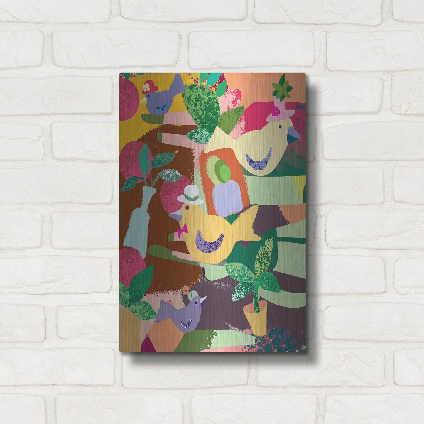 Luxe Metal Art 'Birds In Hats' by Holly McGee, Metal Wall Art,12x16