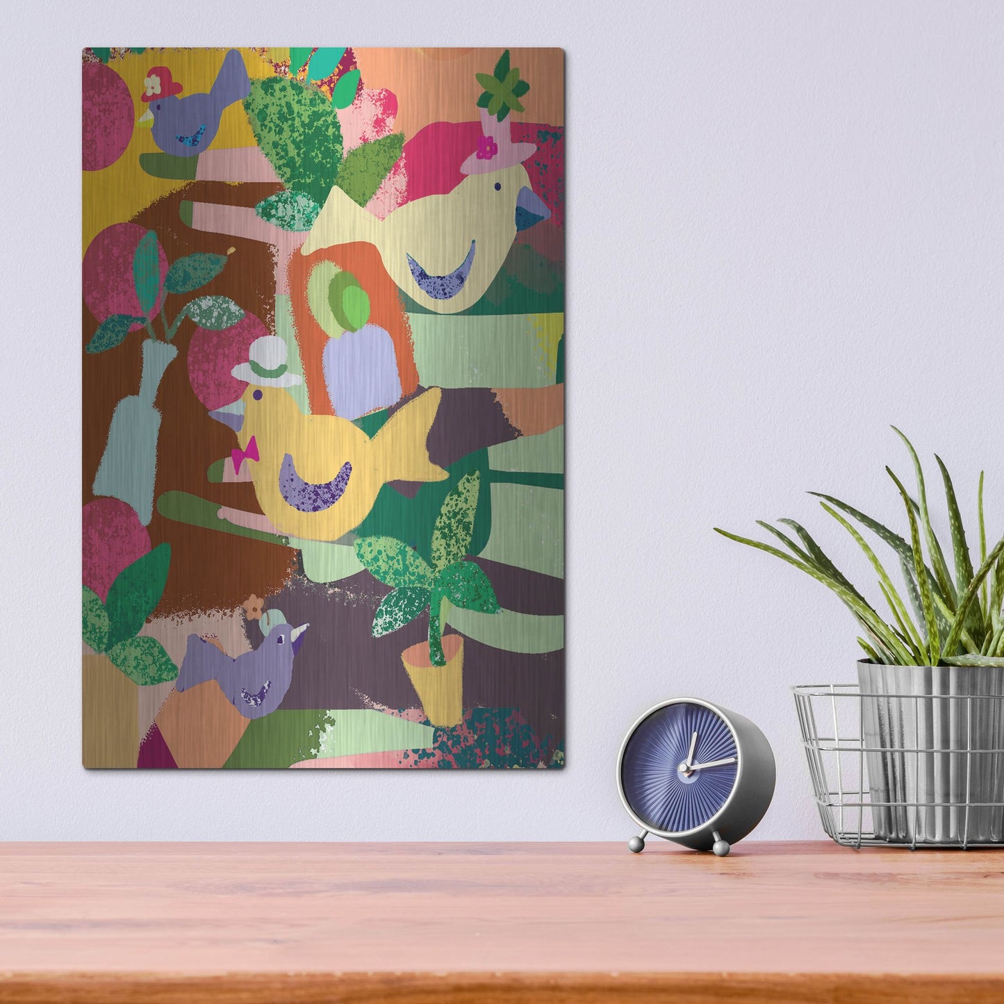 Luxe Metal Art 'Birds In Hats' by Holly McGee, Metal Wall Art,12x16