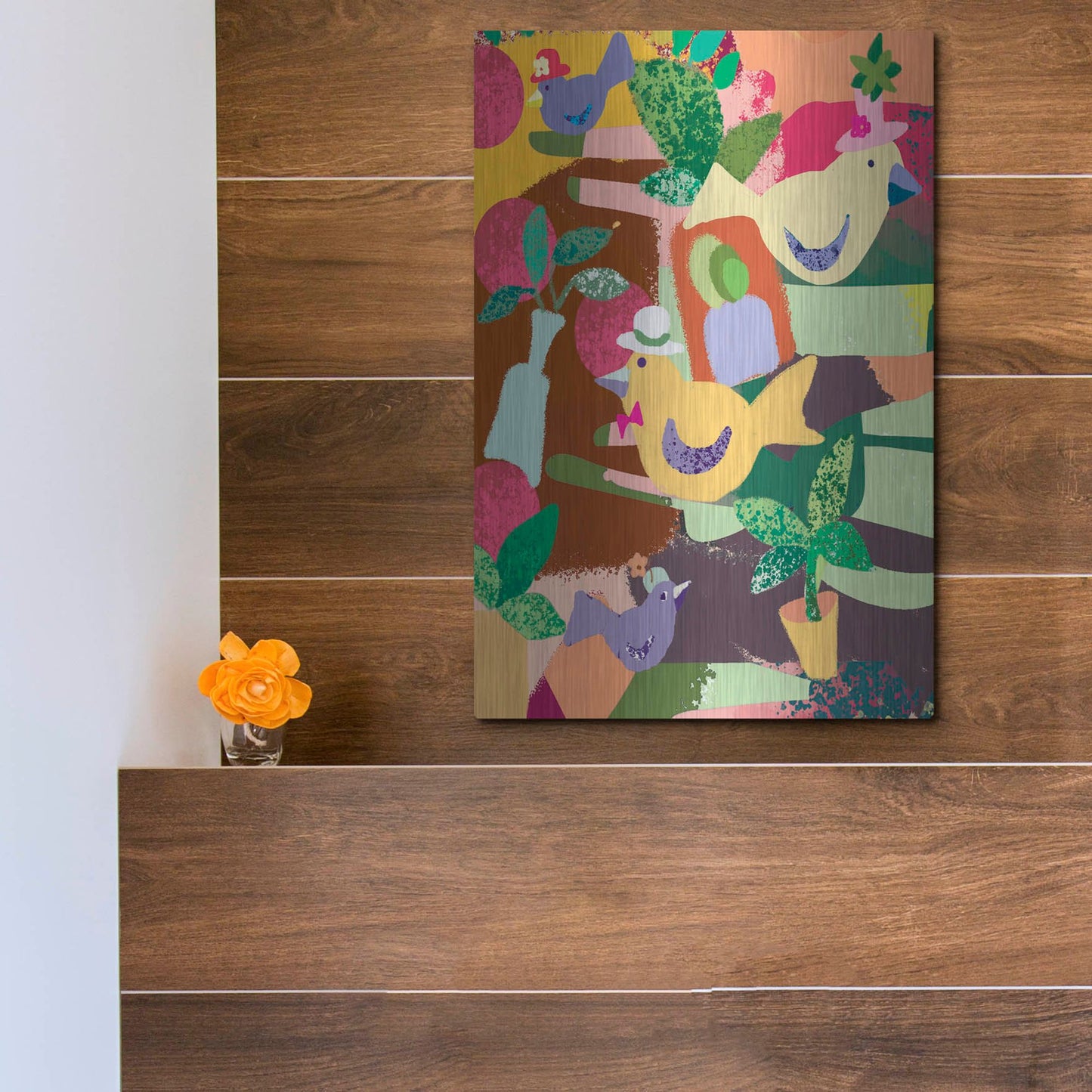 Luxe Metal Art 'Birds In Hats' by Holly McGee, Metal Wall Art,12x16