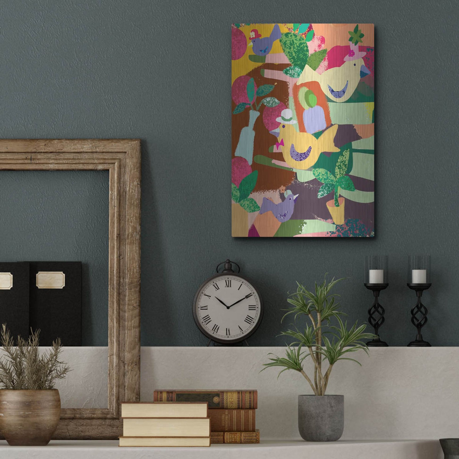 Luxe Metal Art 'Birds In Hats' by Holly McGee, Metal Wall Art,12x16