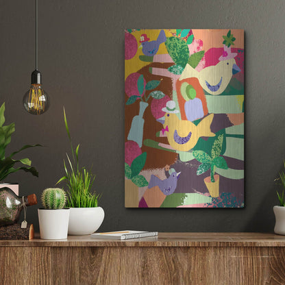 Luxe Metal Art 'Birds In Hats' by Holly McGee, Metal Wall Art,12x16