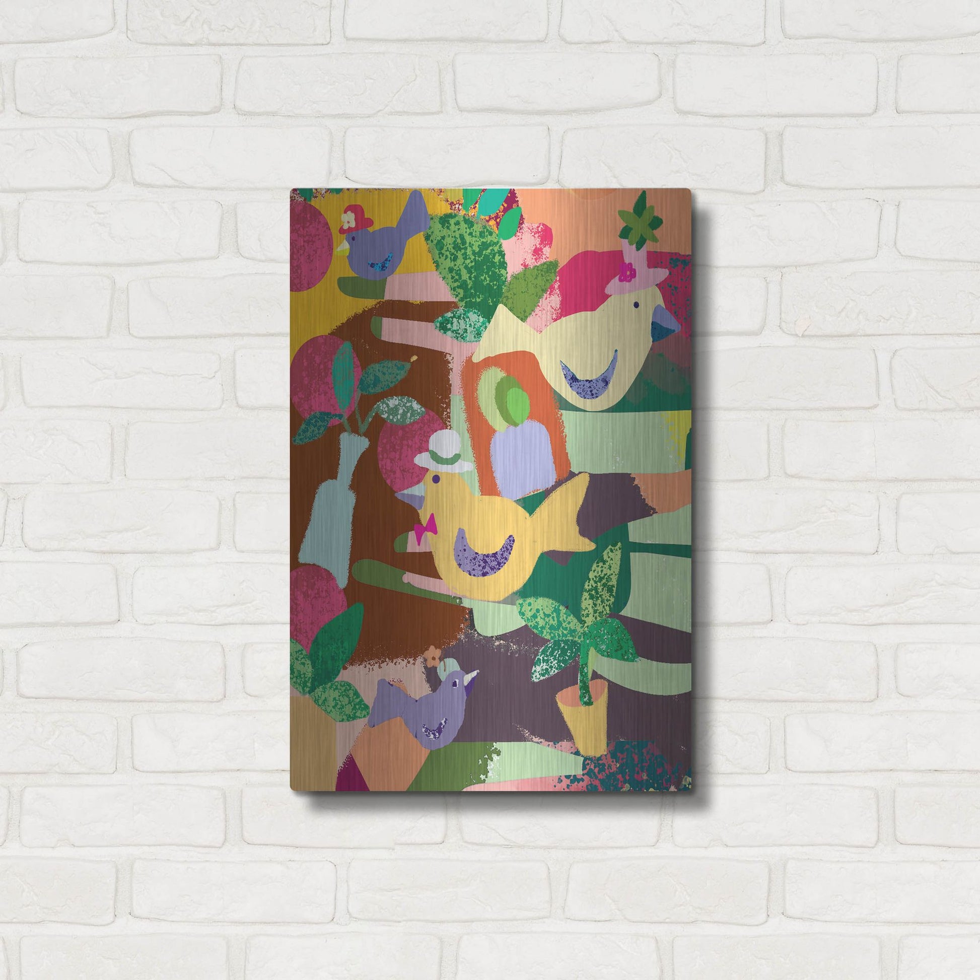 Luxe Metal Art 'Birds In Hats' by Holly McGee, Metal Wall Art,16x24