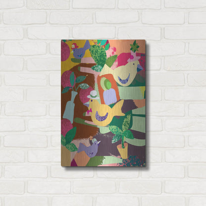 Luxe Metal Art 'Birds In Hats' by Holly McGee, Metal Wall Art,16x24