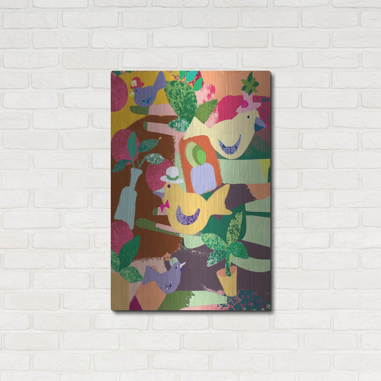 Luxe Metal Art 'Birds In Hats' by Holly McGee, Metal Wall Art,24x36