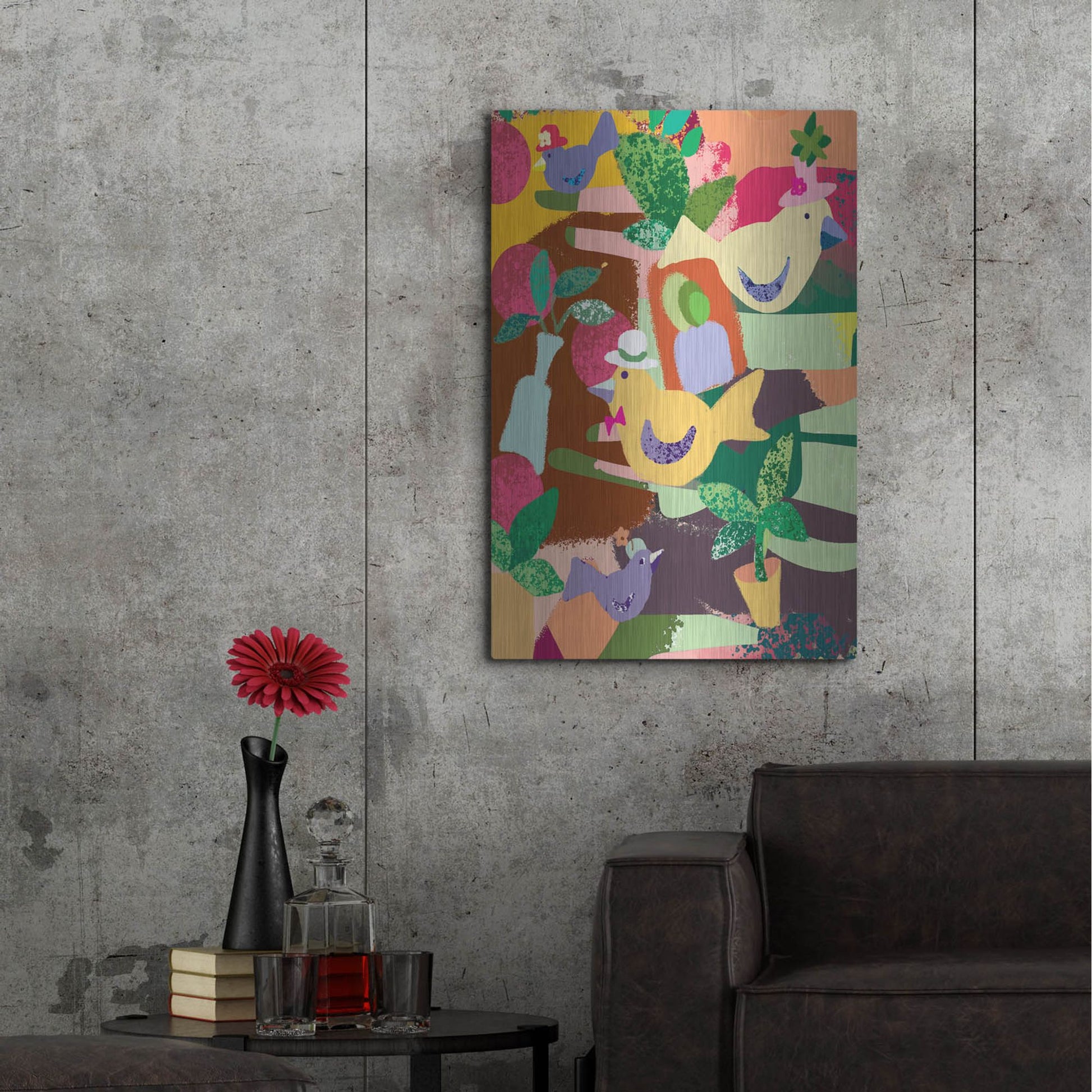 Luxe Metal Art 'Birds In Hats' by Holly McGee, Metal Wall Art,24x36