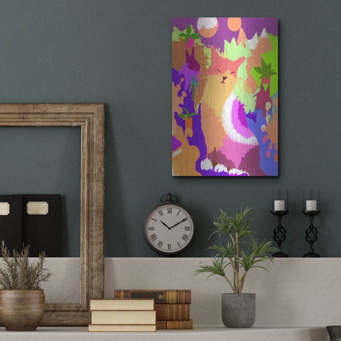 Luxe Metal Art 'Cat With Abstract Background' by Holly McGee, Metal Wall Art,12x16