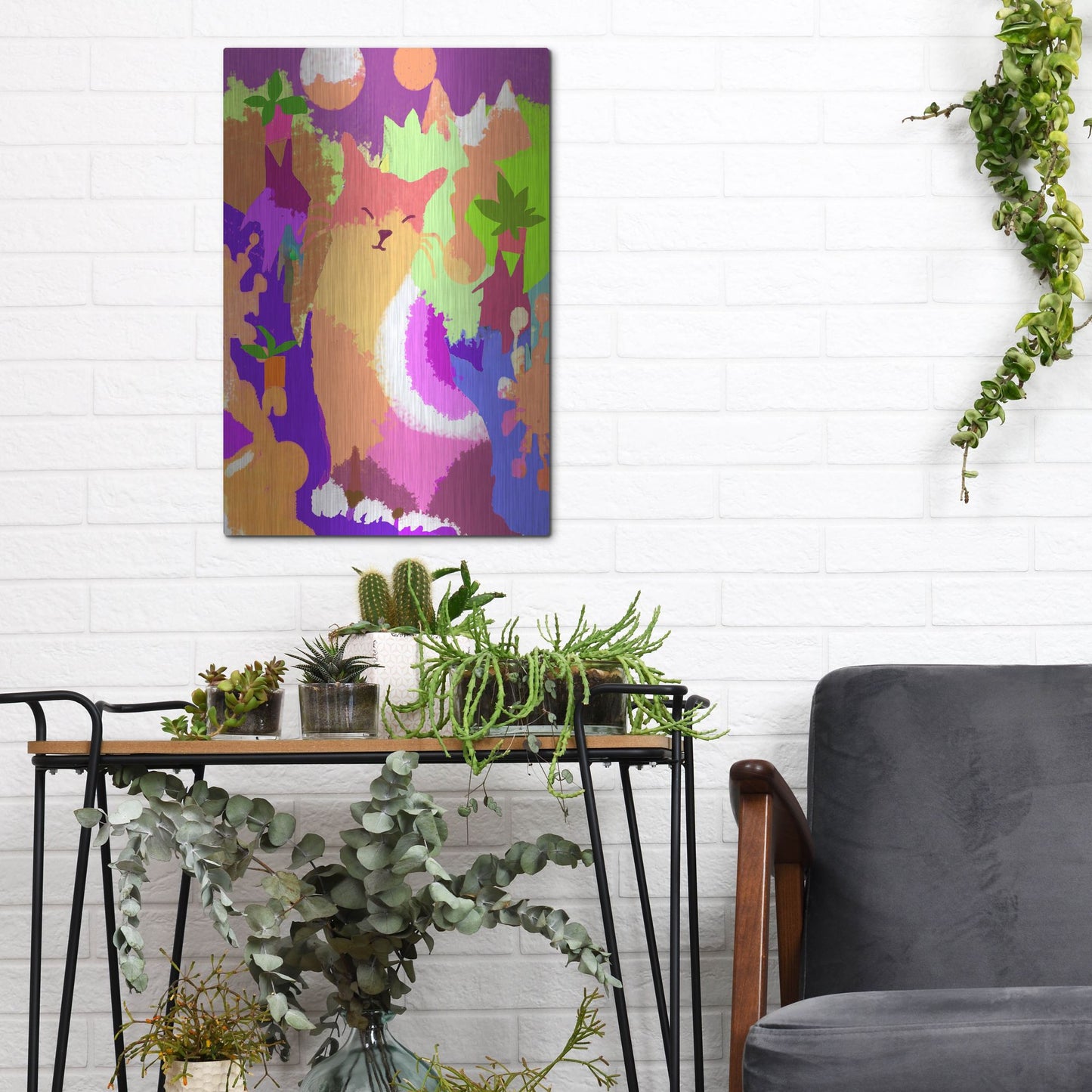 Luxe Metal Art 'Cat With Abstract Background' by Holly McGee, Metal Wall Art,12x16