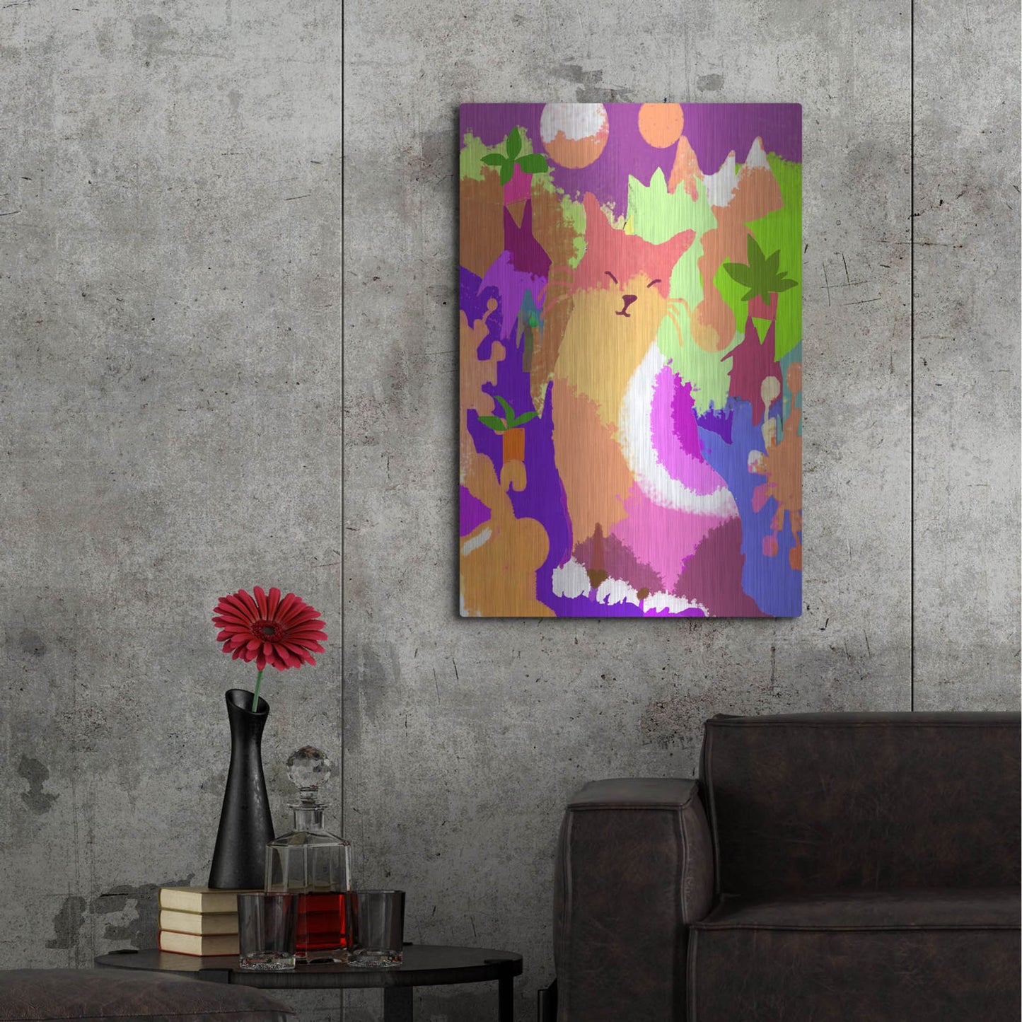 Luxe Metal Art 'Cat With Abstract Background' by Holly McGee, Metal Wall Art,24x36