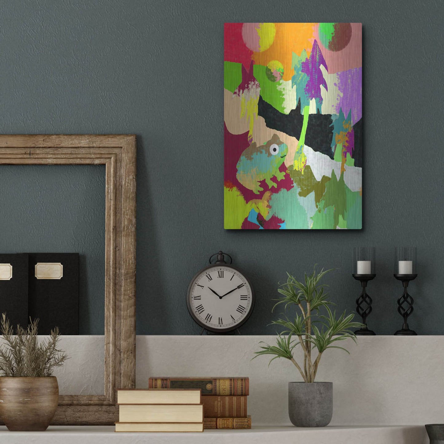 Luxe Metal Art 'Colorful Frog' by Holly McGee, Metal Wall Art,12x16