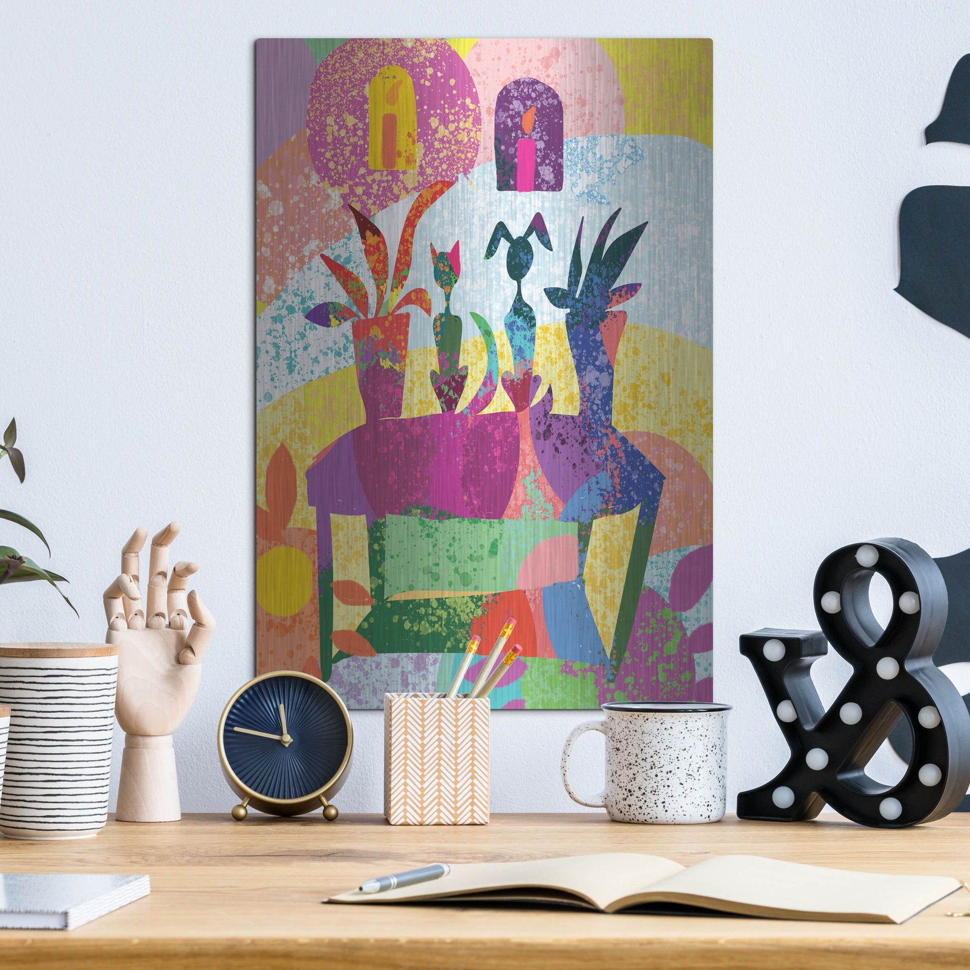Luxe Metal Art 'Dog And Cat Still Life' by Holly McGee, Metal Wall Art,12x16