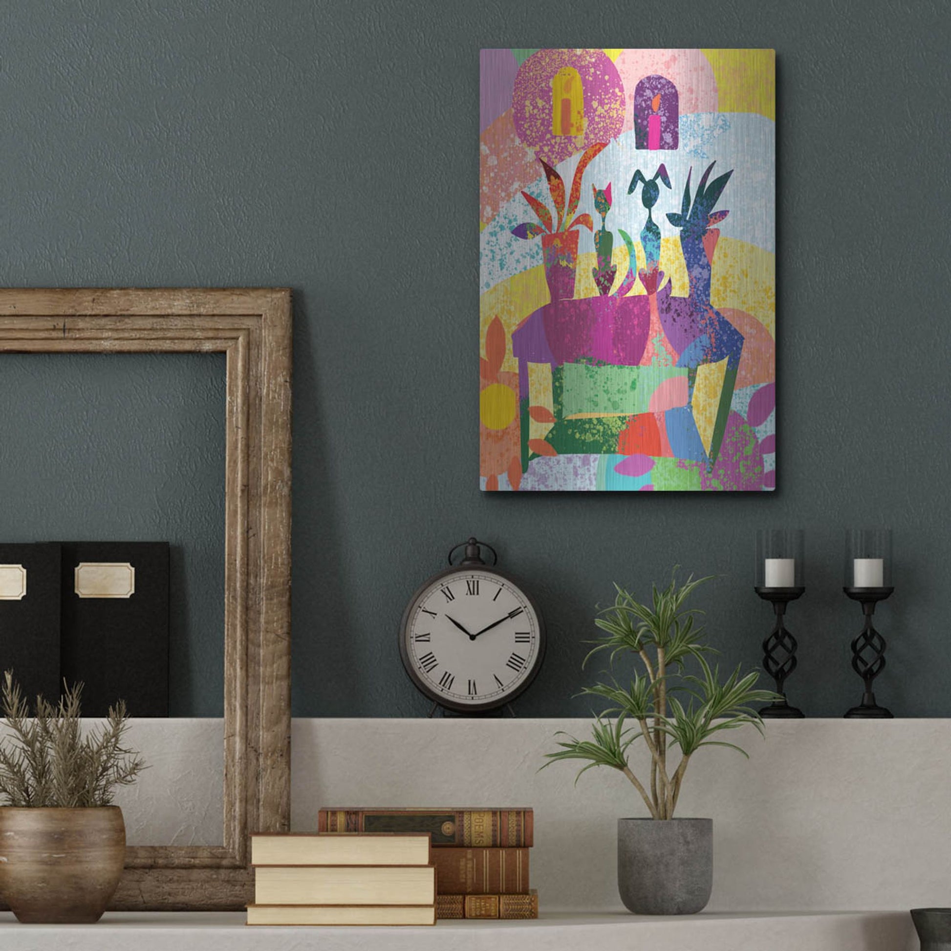 Luxe Metal Art 'Dog And Cat Still Life' by Holly McGee, Metal Wall Art,12x16