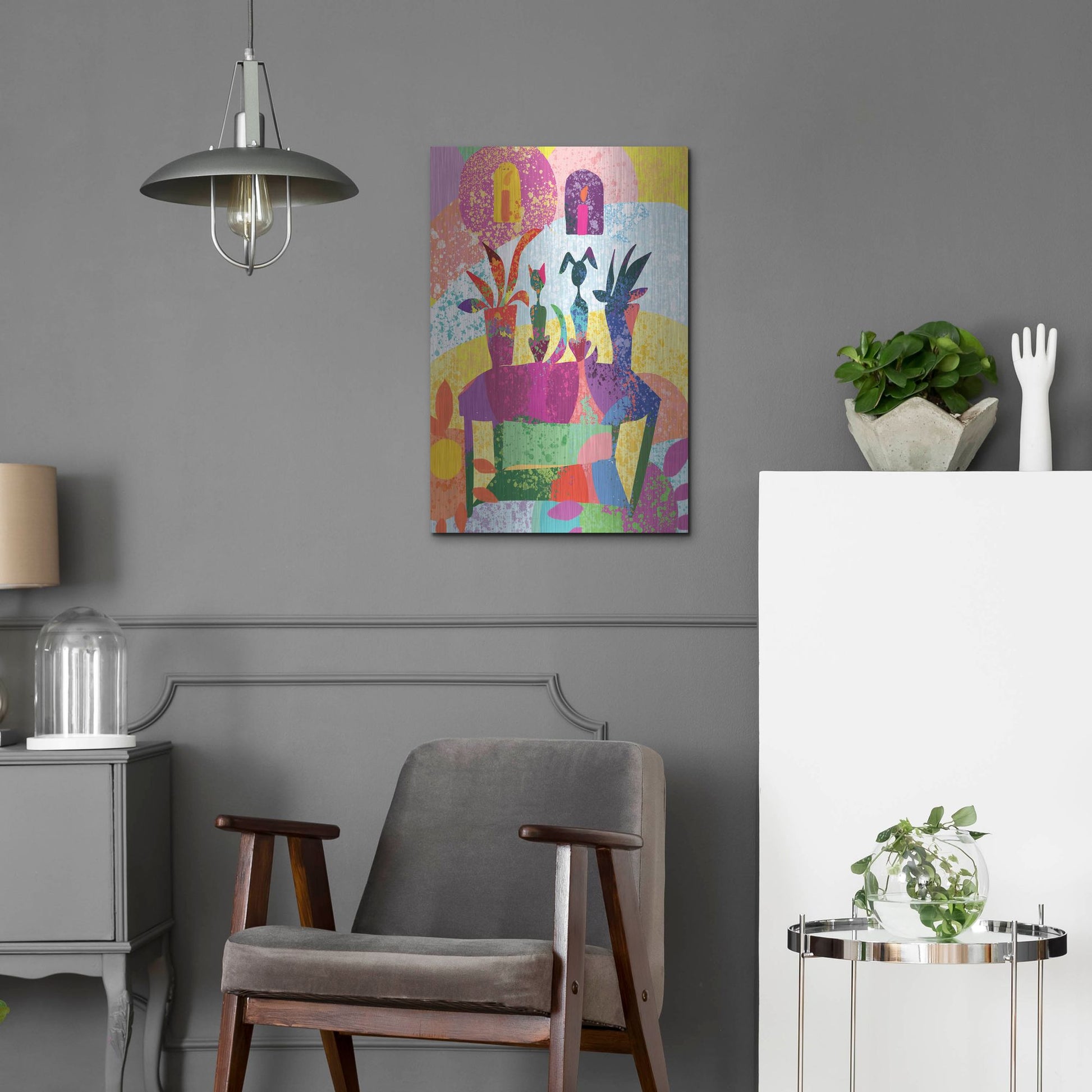 Luxe Metal Art 'Dog And Cat Still Life' by Holly McGee, Metal Wall Art,16x24