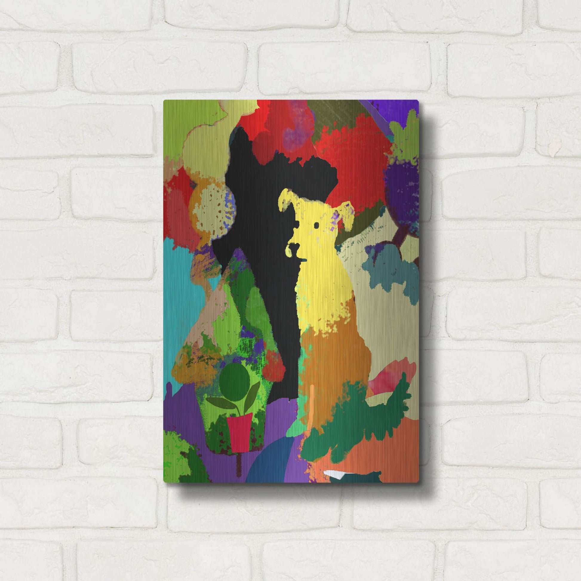 Luxe Metal Art 'Dog With Abstract Background' by Holly McGee, Metal Wall Art,12x16