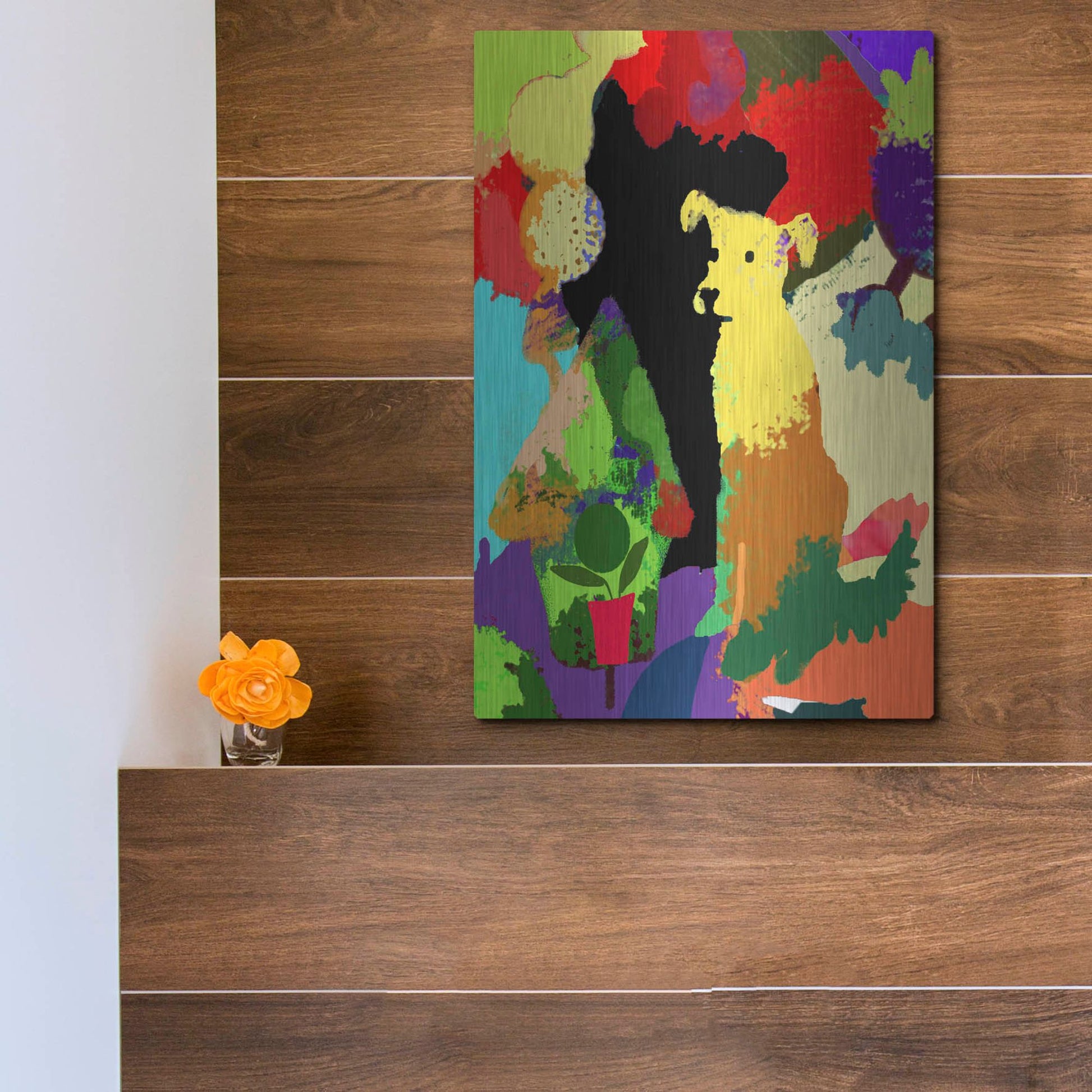 Luxe Metal Art 'Dog With Abstract Background' by Holly McGee, Metal Wall Art,12x16