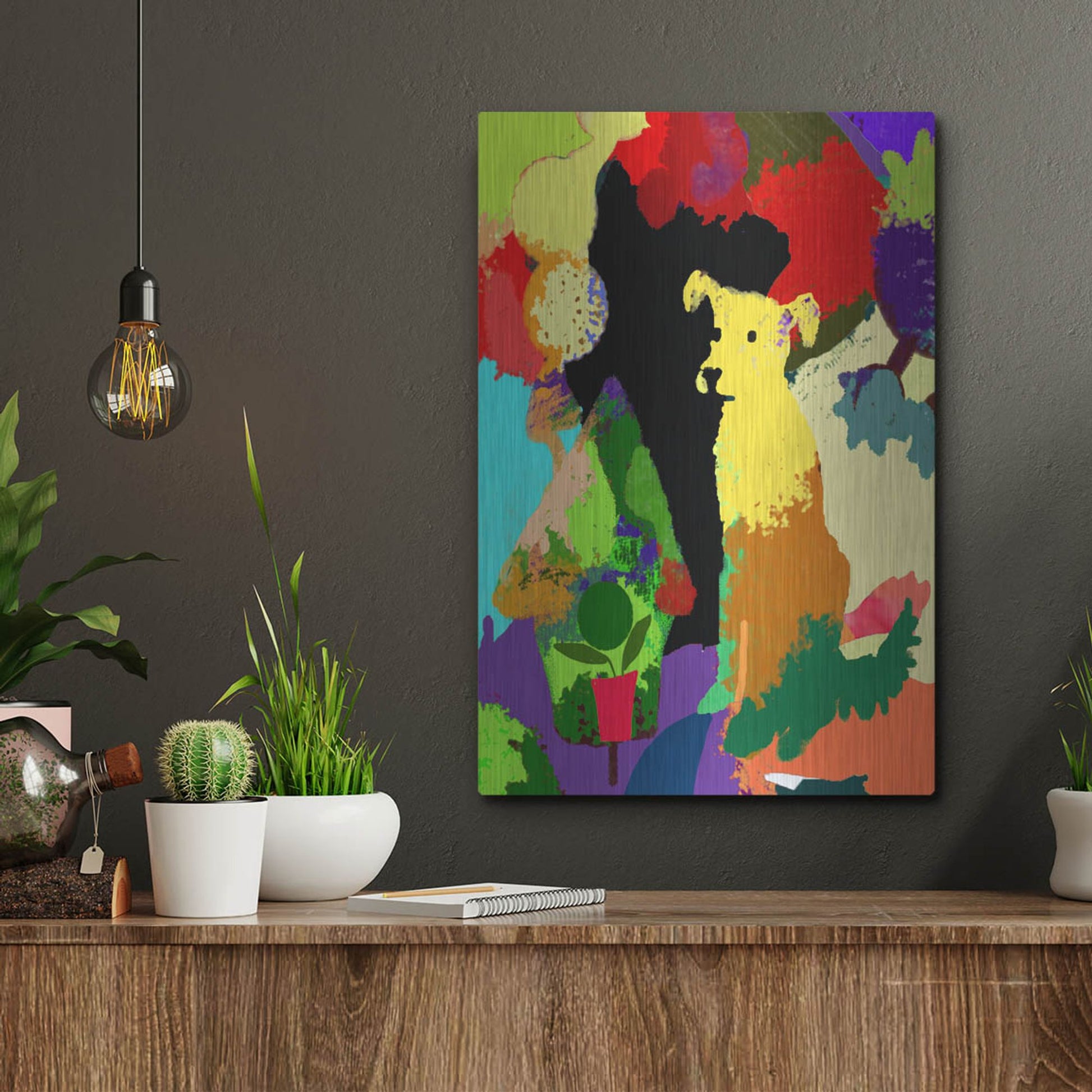 Luxe Metal Art 'Dog With Abstract Background' by Holly McGee, Metal Wall Art,12x16