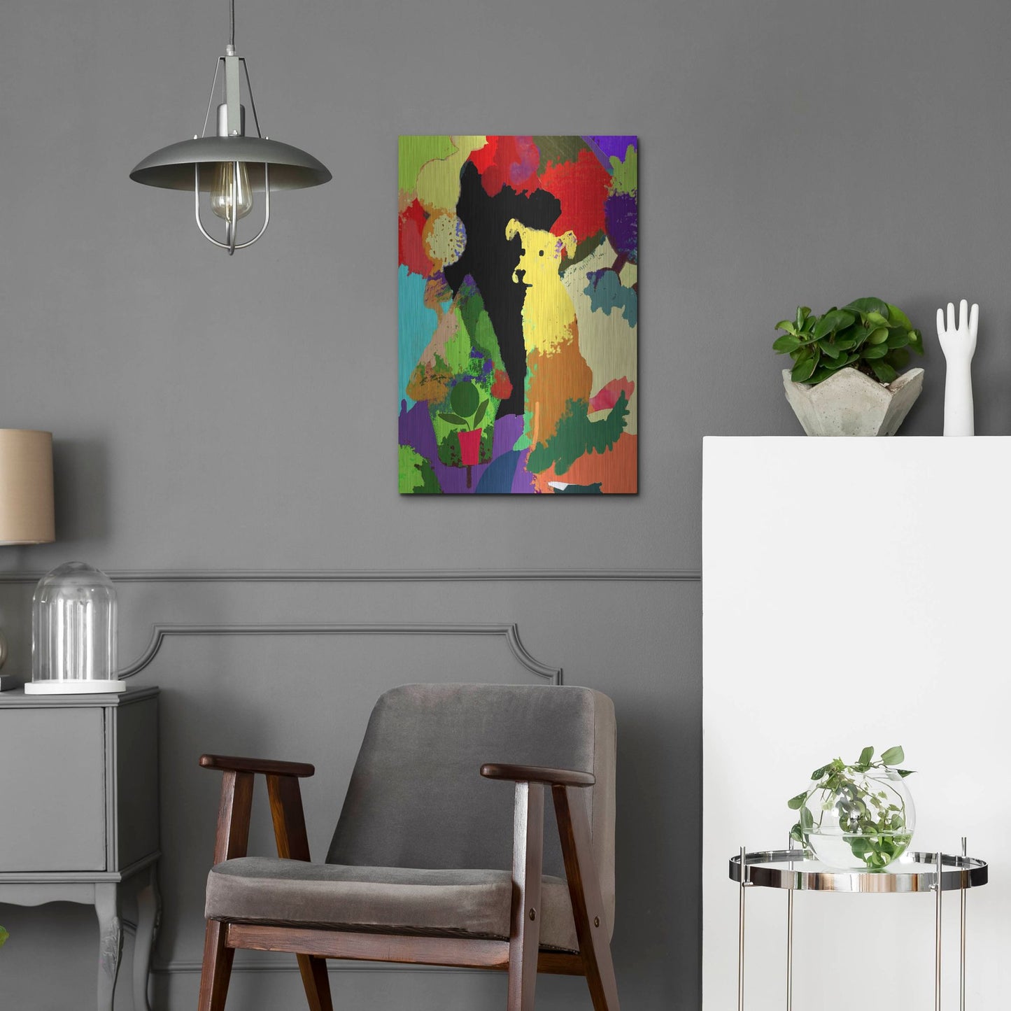 Luxe Metal Art 'Dog With Abstract Background' by Holly McGee, Metal Wall Art,16x24