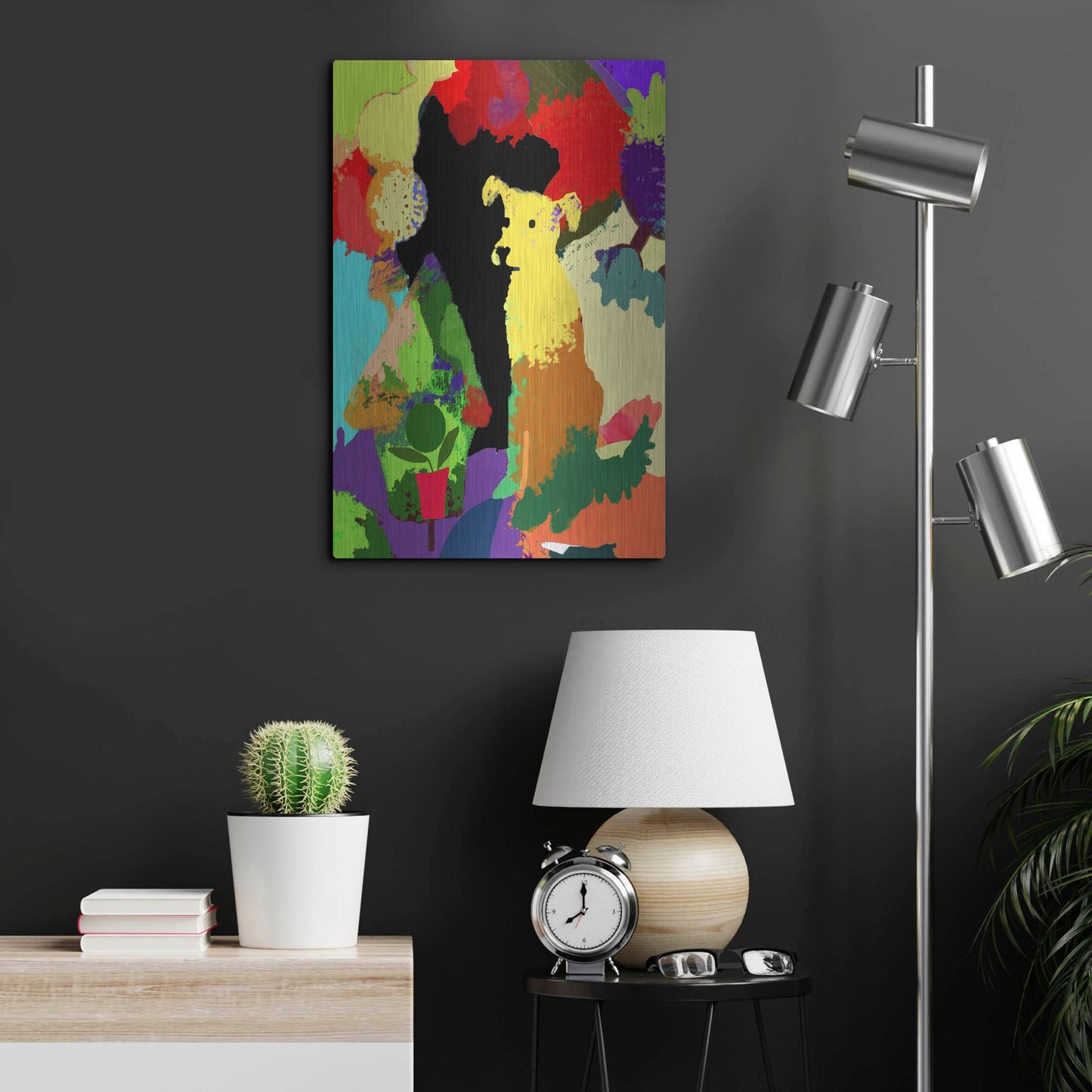 Luxe Metal Art 'Dog With Abstract Background' by Holly McGee, Metal Wall Art,16x24
