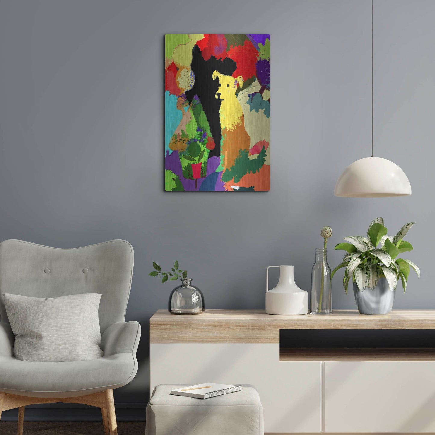 Luxe Metal Art 'Dog With Abstract Background' by Holly McGee, Metal Wall Art,16x24