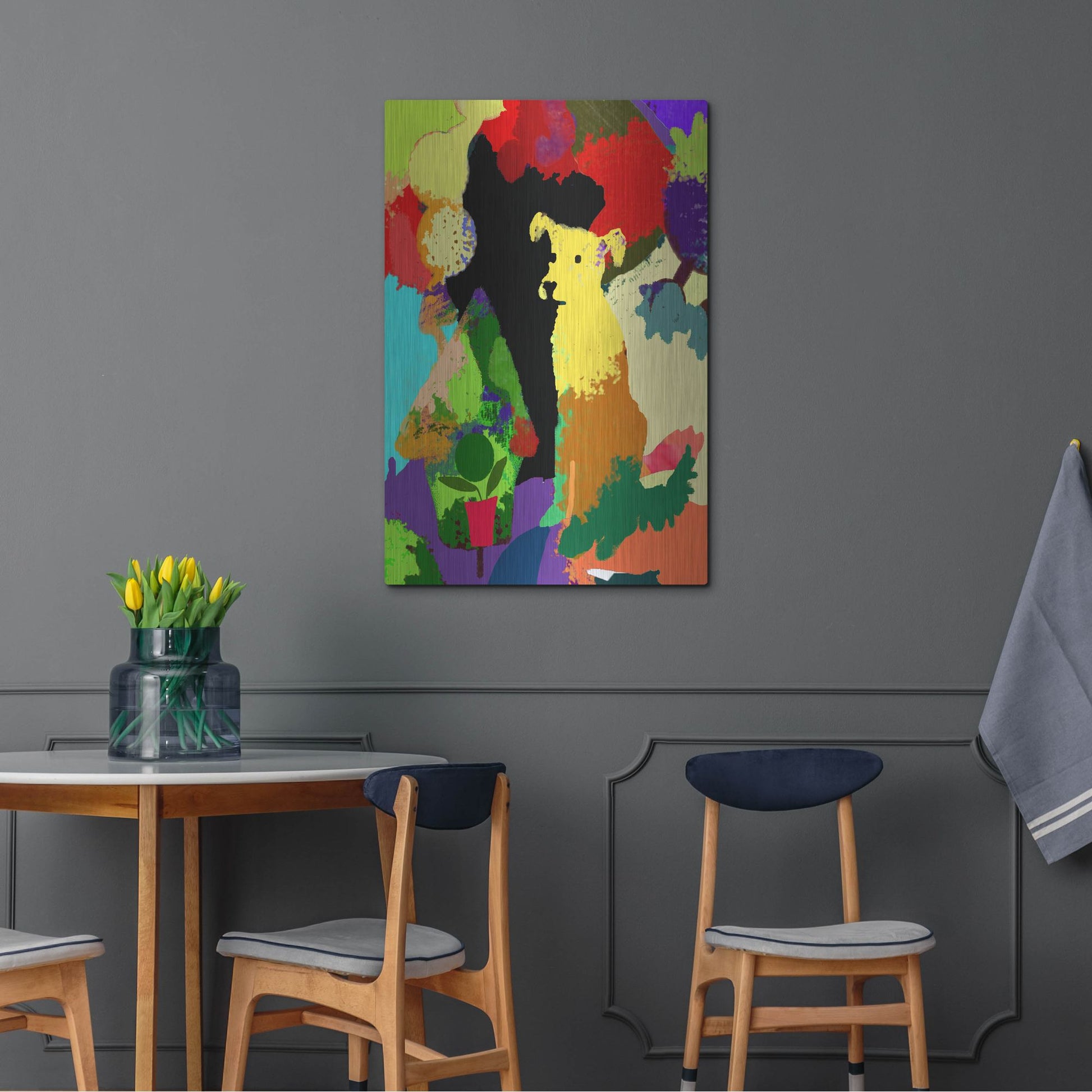 Luxe Metal Art 'Dog With Abstract Background' by Holly McGee, Metal Wall Art,24x36