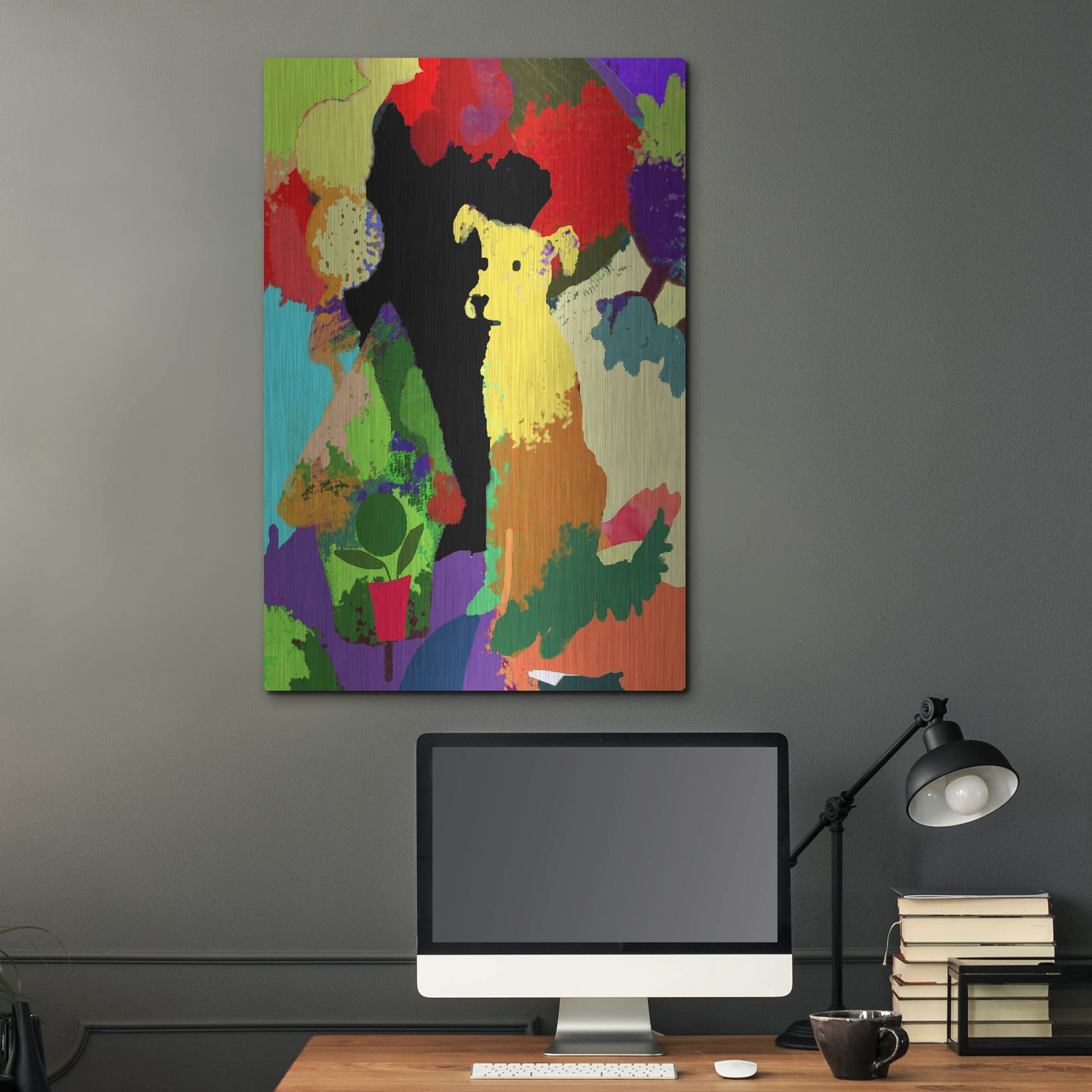 Luxe Metal Art 'Dog With Abstract Background' by Holly McGee, Metal Wall Art,24x36