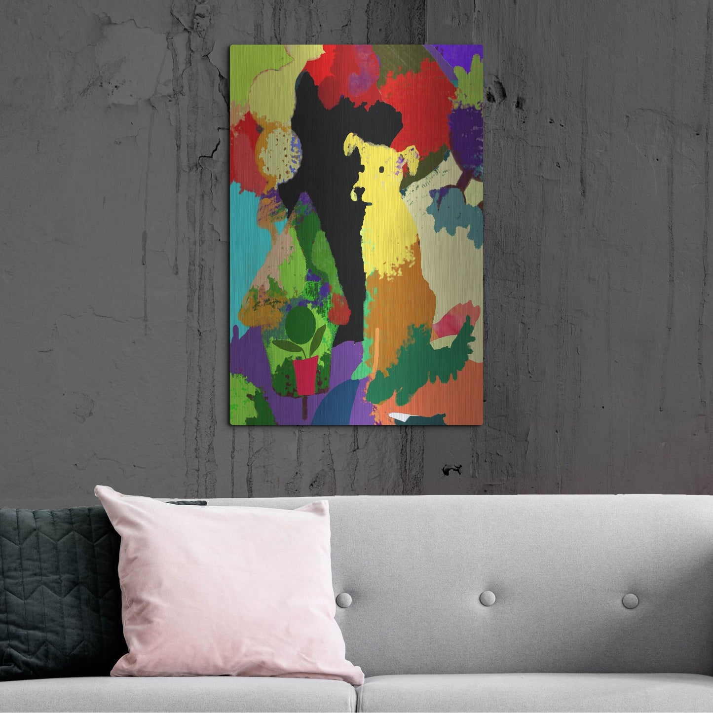 Luxe Metal Art 'Dog With Abstract Background' by Holly McGee, Metal Wall Art,24x36
