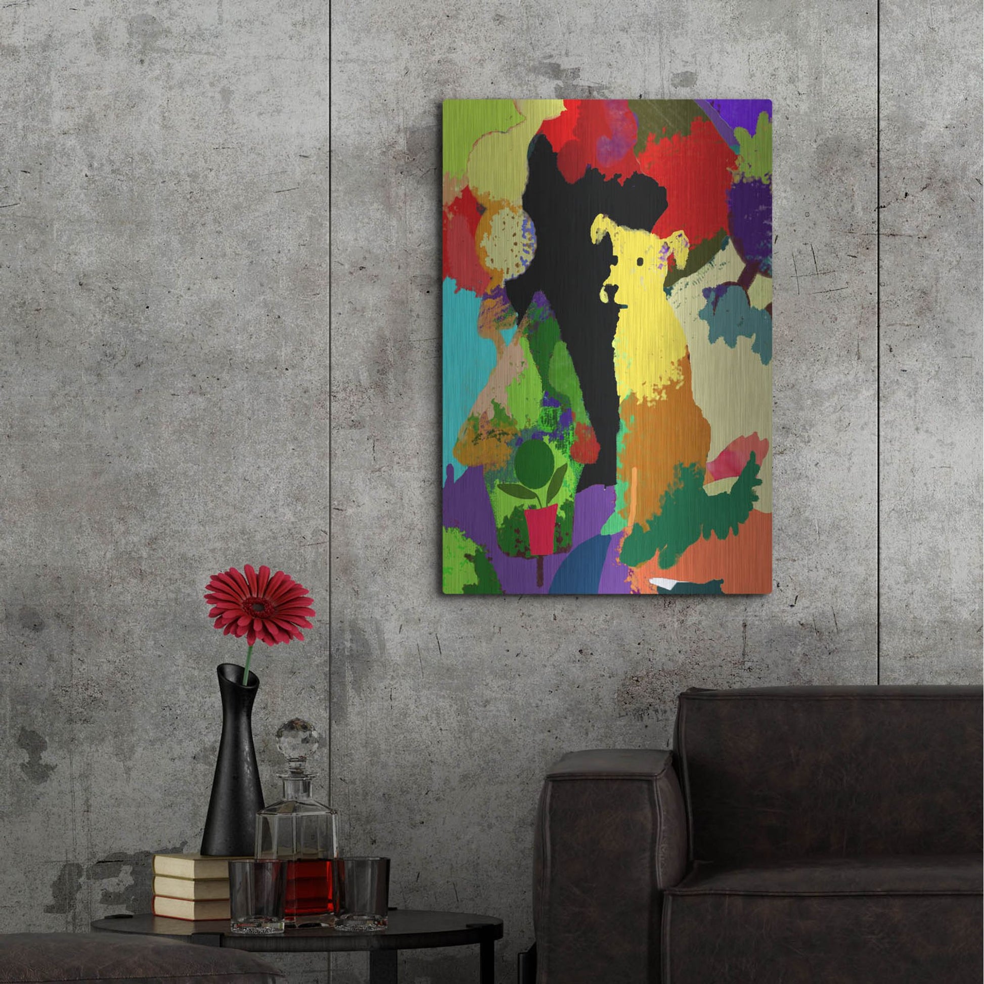 Luxe Metal Art 'Dog With Abstract Background' by Holly McGee, Metal Wall Art,24x36