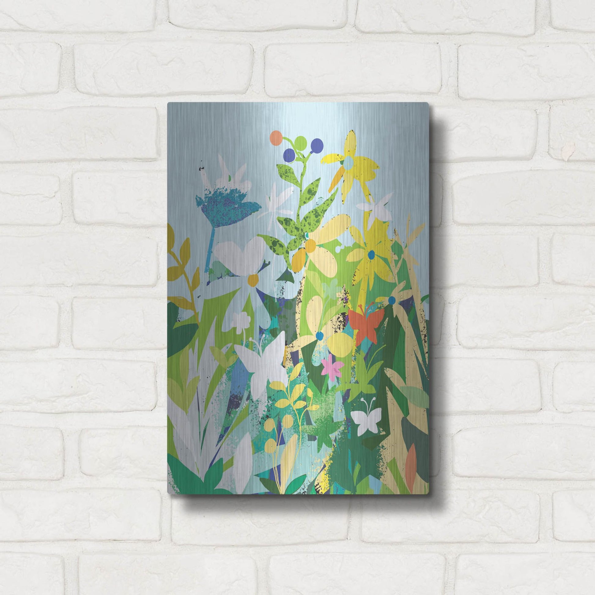 Luxe Metal Art 'Flowers And Butterflies' by Holly McGee, Metal Wall Art,12x16