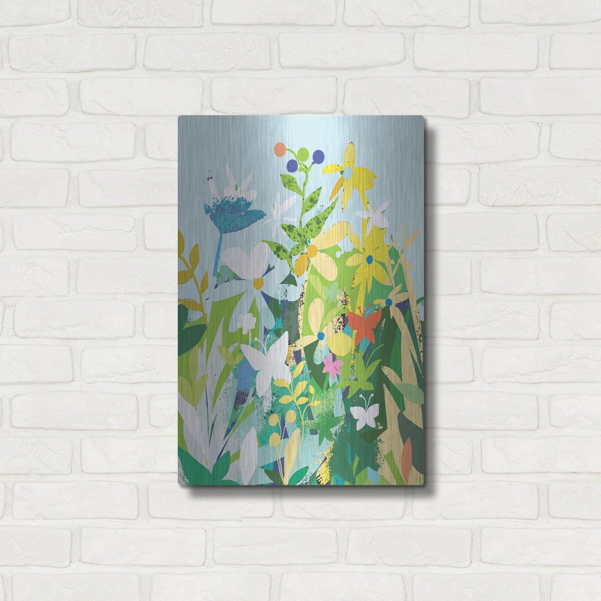 Luxe Metal Art 'Flowers And Butterflies' by Holly McGee, Metal Wall Art,16x24