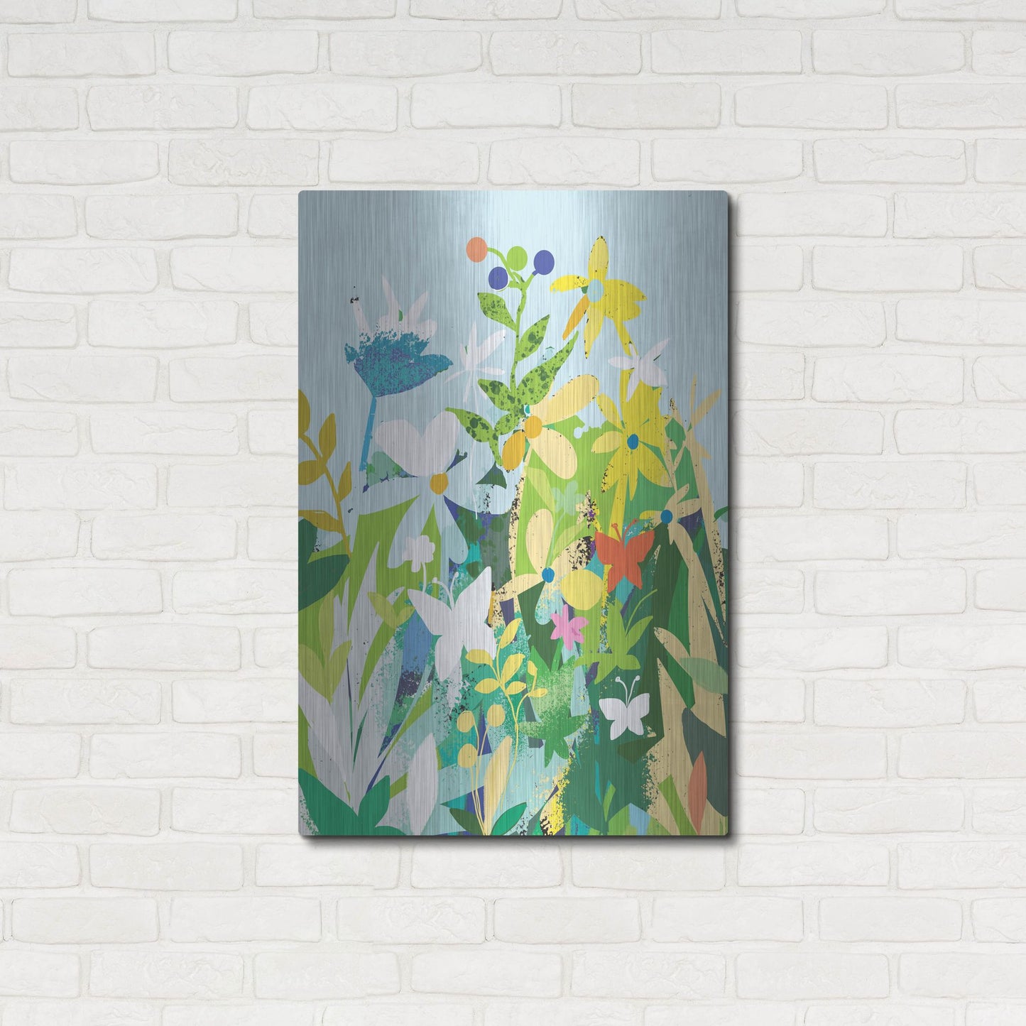 Luxe Metal Art 'Flowers And Butterflies' by Holly McGee, Metal Wall Art,24x36