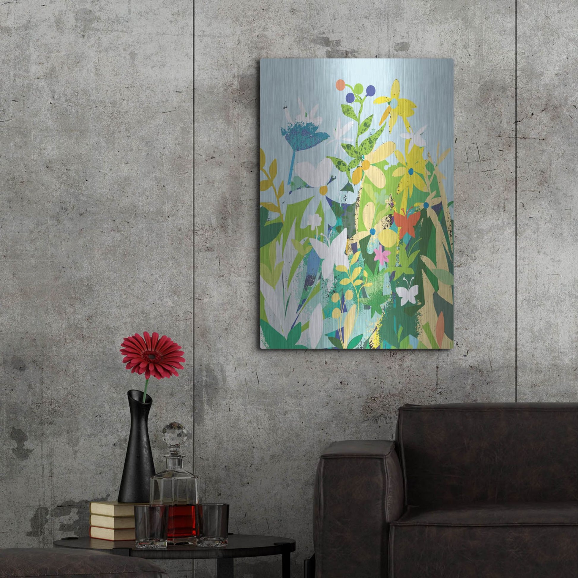 Luxe Metal Art 'Flowers And Butterflies' by Holly McGee, Metal Wall Art,24x36