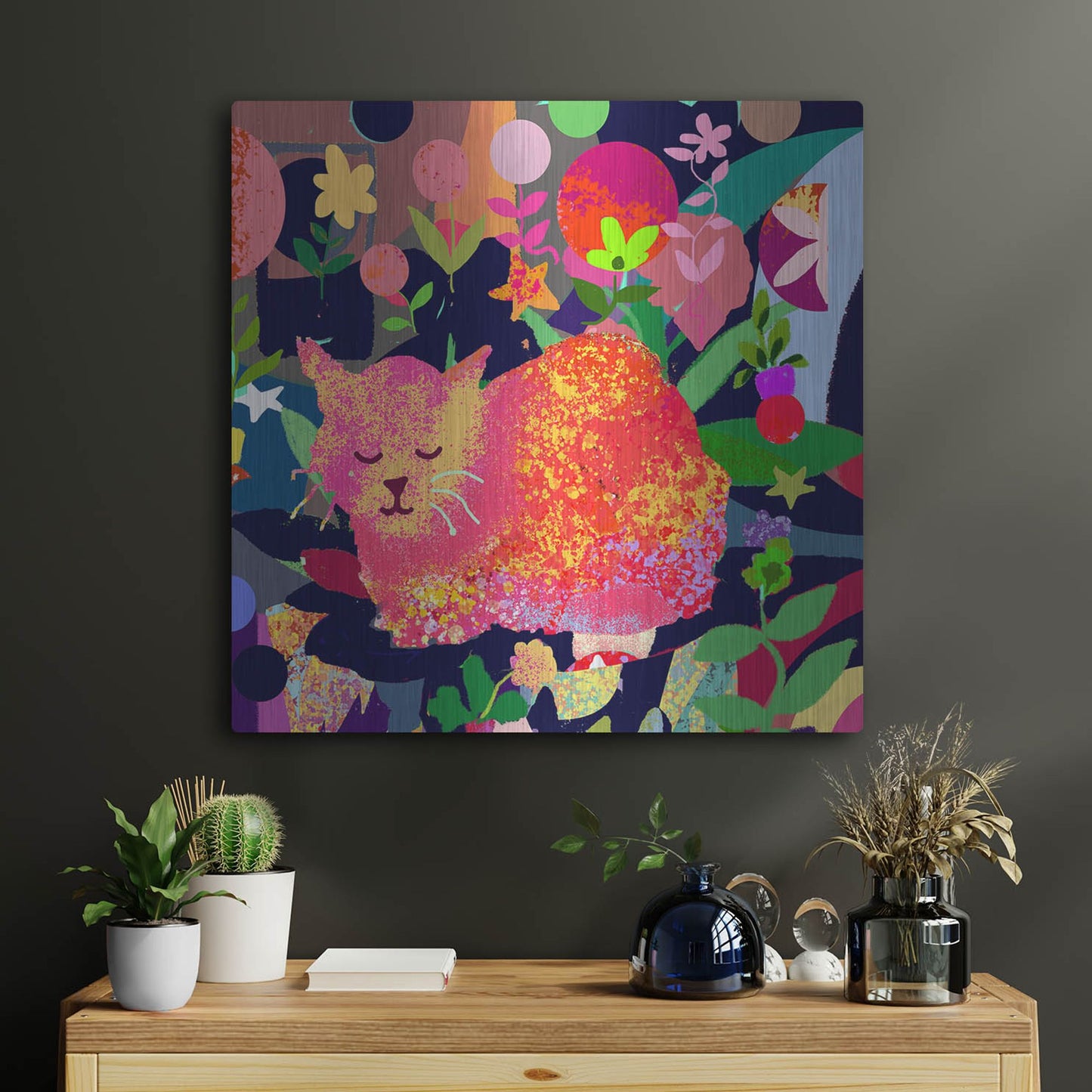 Luxe Metal Art 'Sweet Kitty Dreams' by Holly McGee, Metal Wall Art,24x24