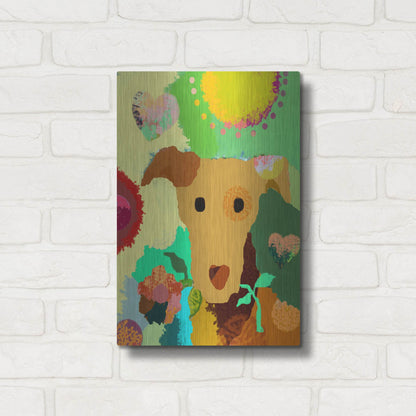 Luxe Metal Art 'Terrier With Flower' by Holly McGee, Metal Wall Art,12x16