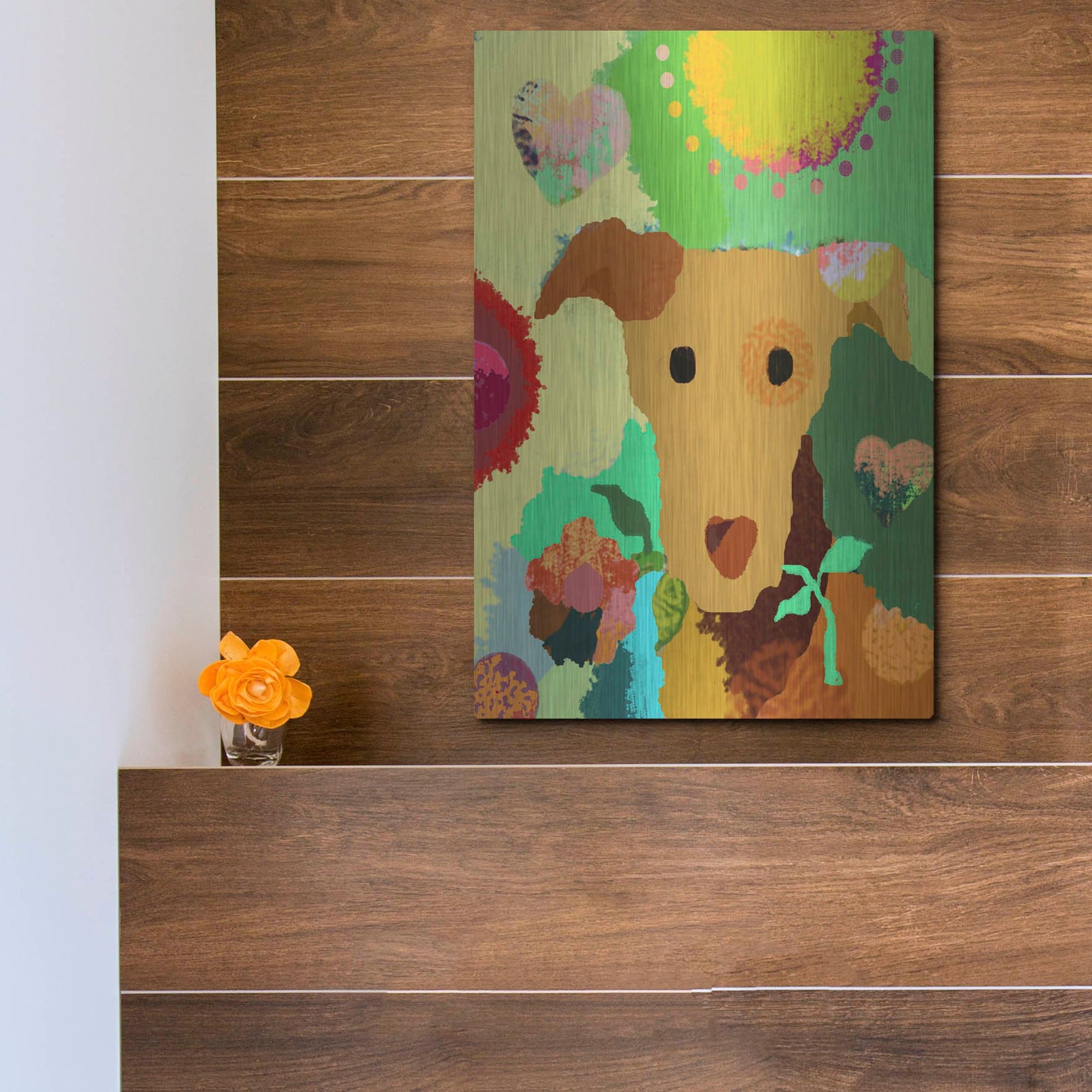 Luxe Metal Art 'Terrier With Flower' by Holly McGee, Metal Wall Art,12x16