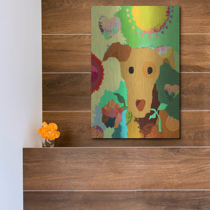 Luxe Metal Art 'Terrier With Flower' by Holly McGee, Metal Wall Art,12x16