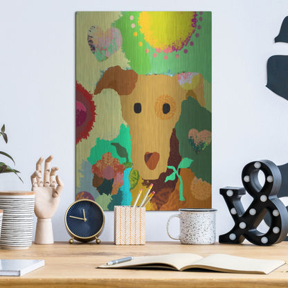 Luxe Metal Art 'Terrier With Flower' by Holly McGee, Metal Wall Art,12x16