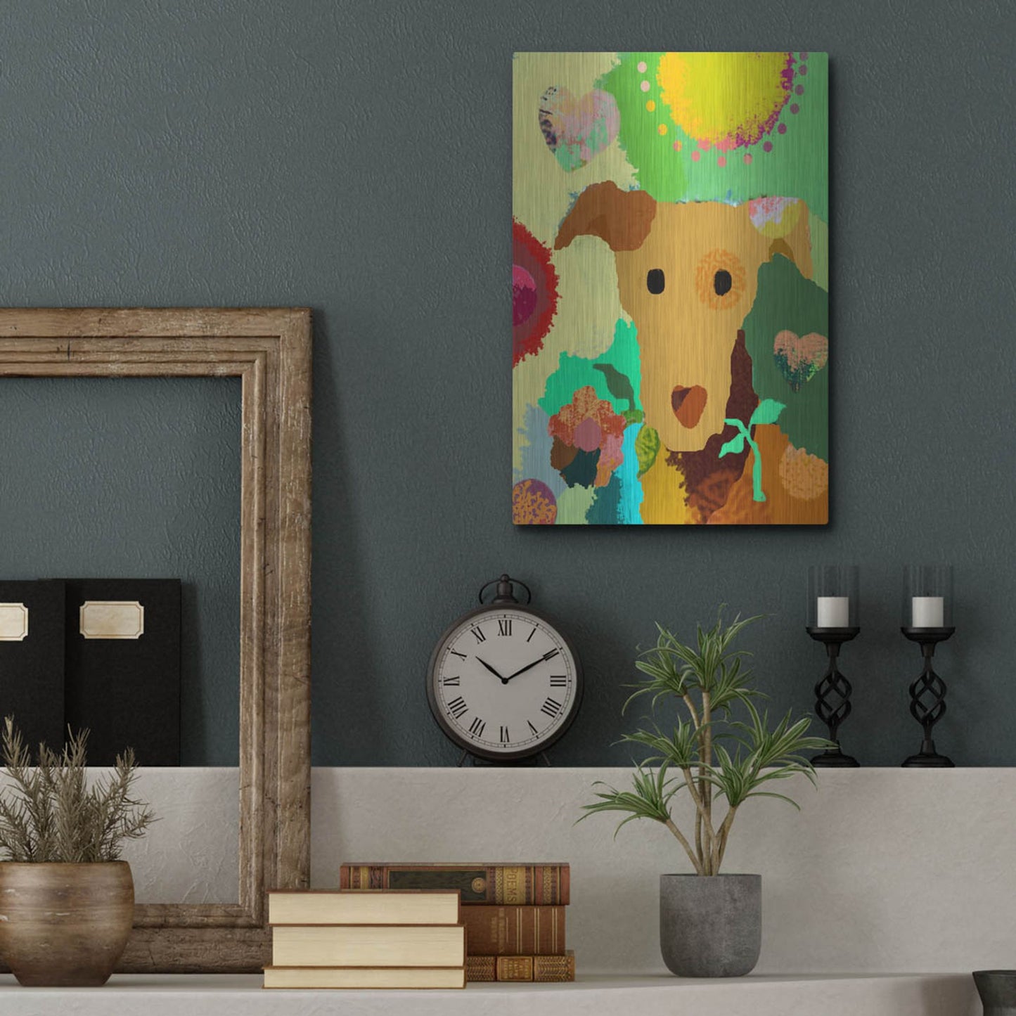 Luxe Metal Art 'Terrier With Flower' by Holly McGee, Metal Wall Art,12x16