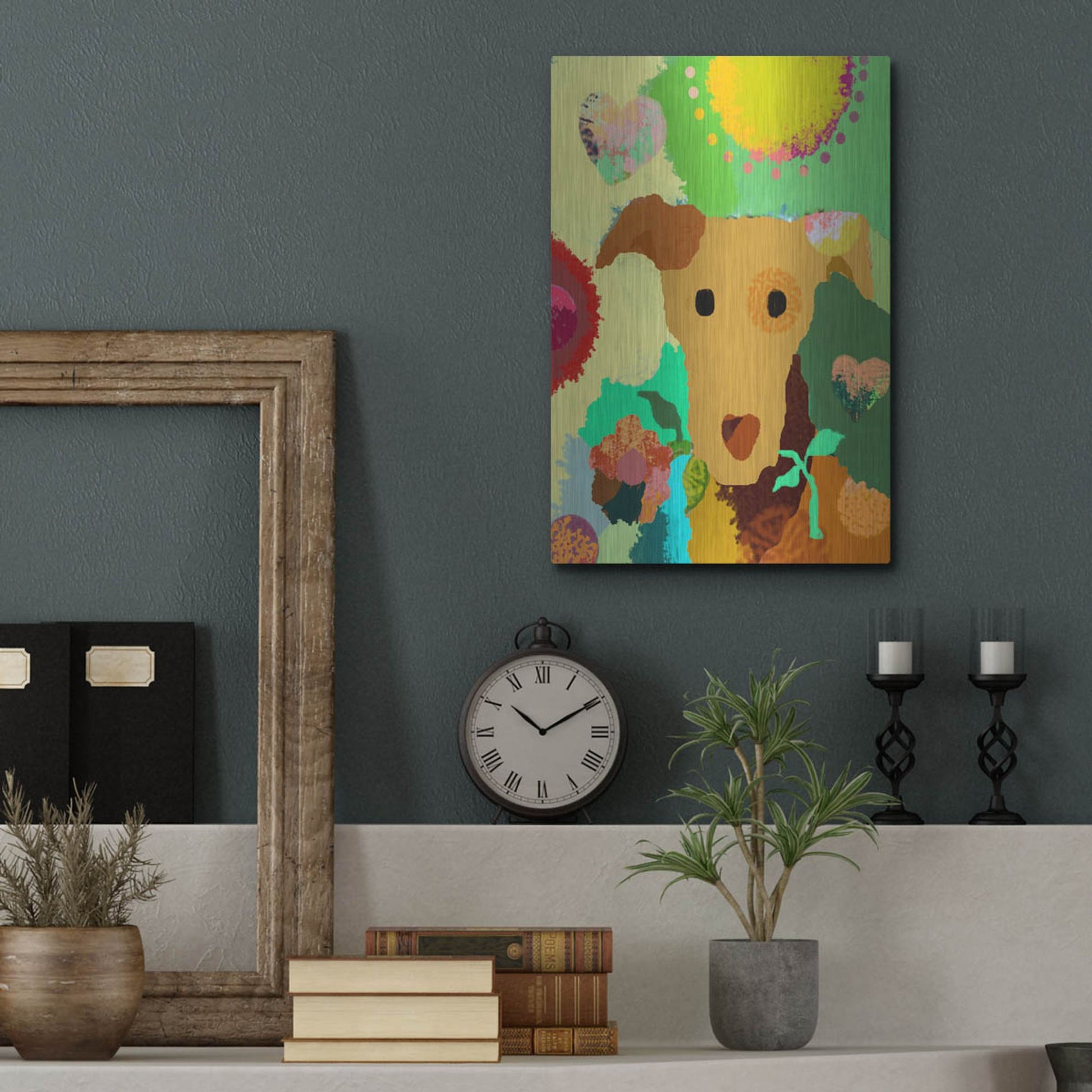 Luxe Metal Art 'Terrier With Flower' by Holly McGee, Metal Wall Art,12x16