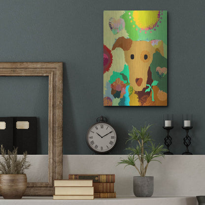 Luxe Metal Art 'Terrier With Flower' by Holly McGee, Metal Wall Art,12x16