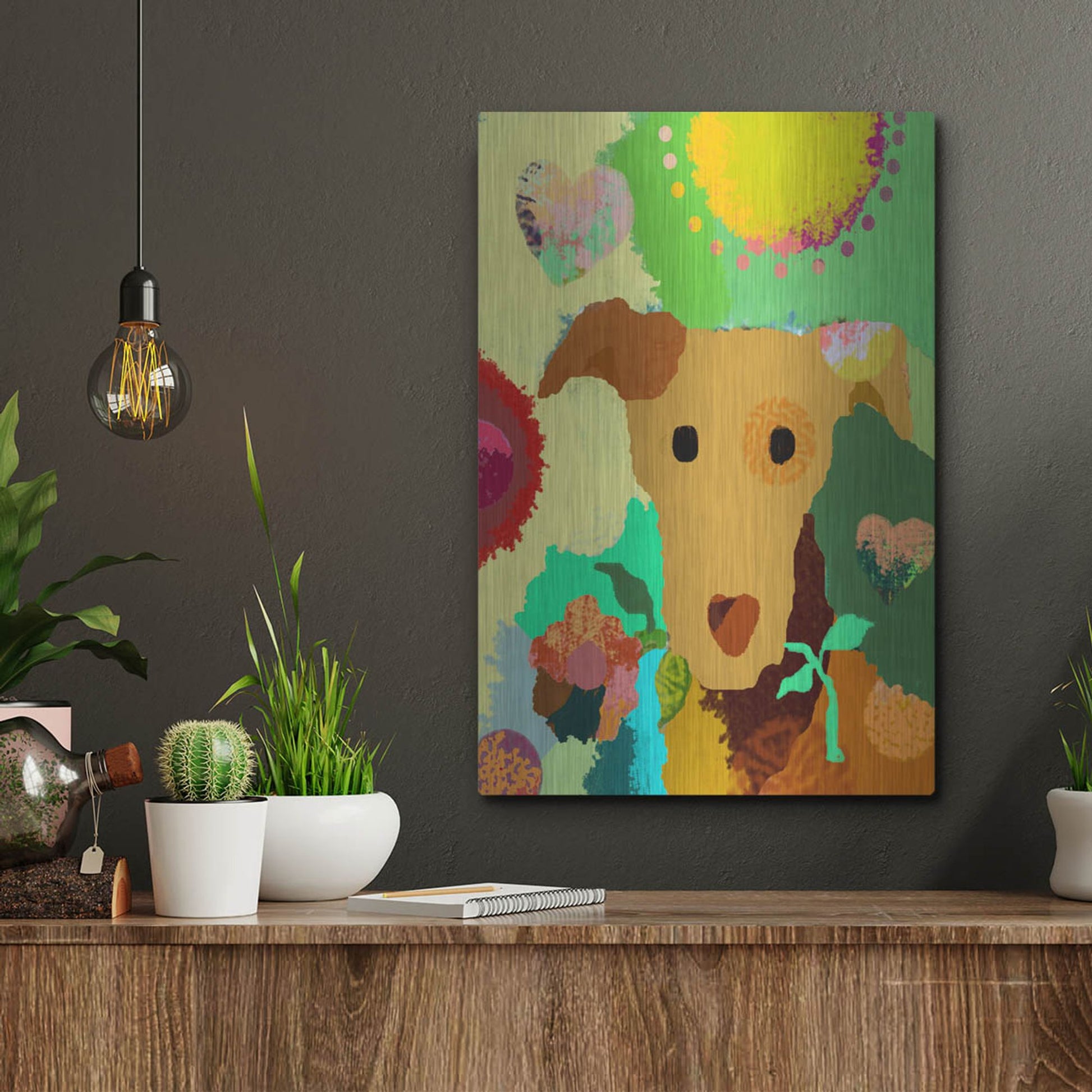 Luxe Metal Art 'Terrier With Flower' by Holly McGee, Metal Wall Art,12x16