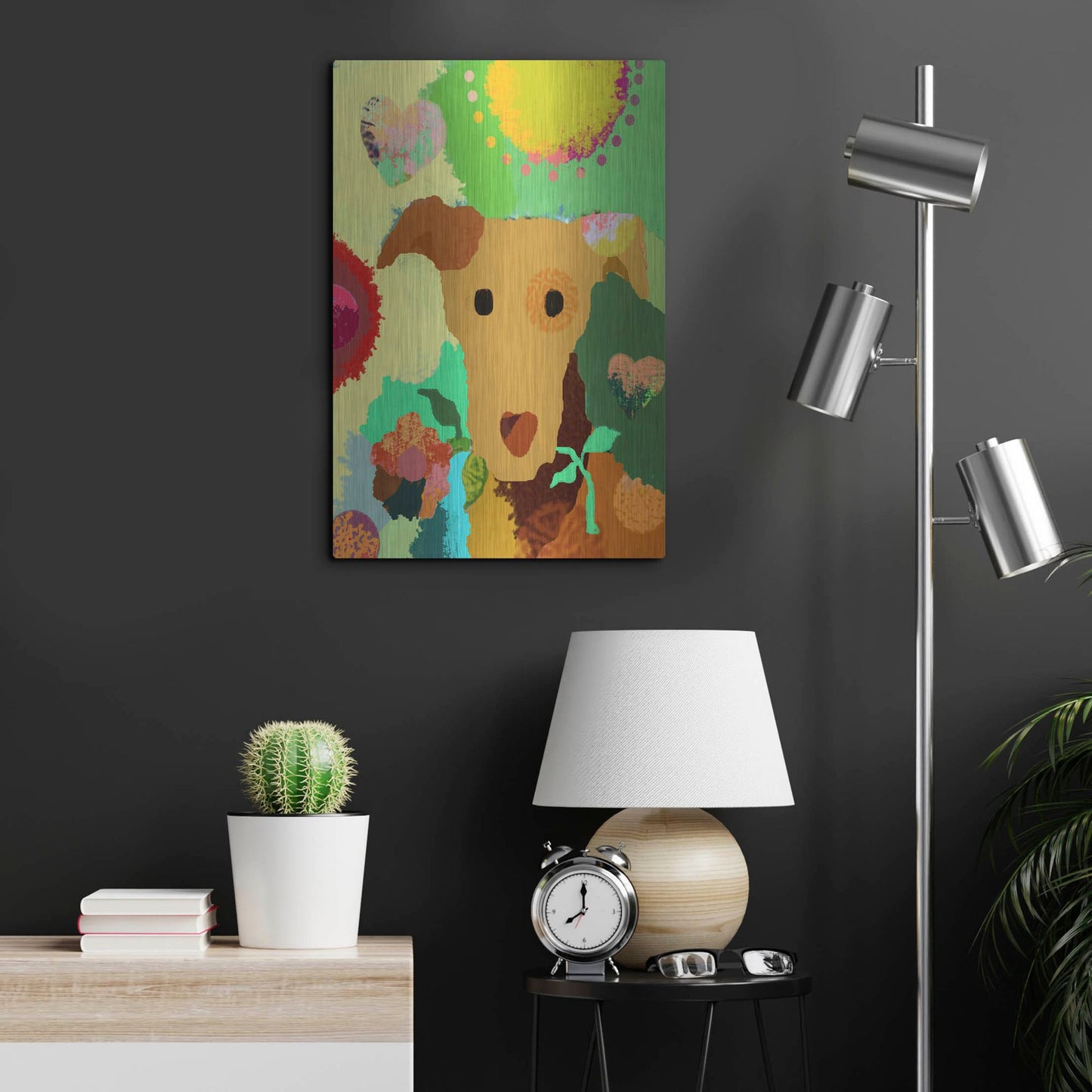 Luxe Metal Art 'Terrier With Flower' by Holly McGee, Metal Wall Art,16x24