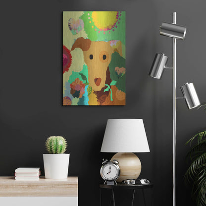 Luxe Metal Art 'Terrier With Flower' by Holly McGee, Metal Wall Art,16x24