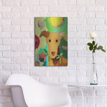 Luxe Metal Art 'Terrier With Flower' by Holly McGee, Metal Wall Art,16x24