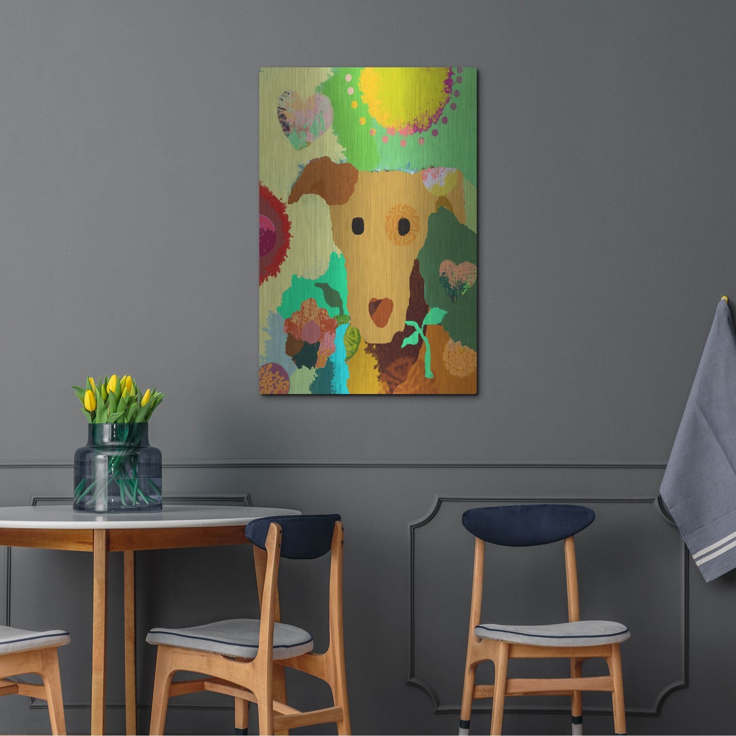 Luxe Metal Art 'Terrier With Flower' by Holly McGee, Metal Wall Art,24x36