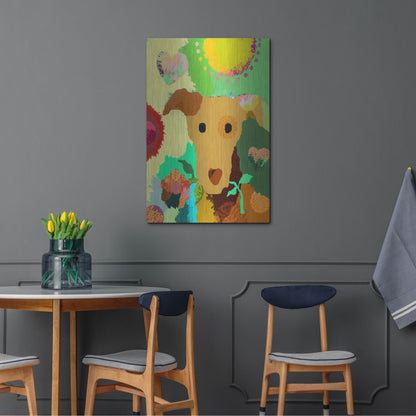 Luxe Metal Art 'Terrier With Flower' by Holly McGee, Metal Wall Art,24x36