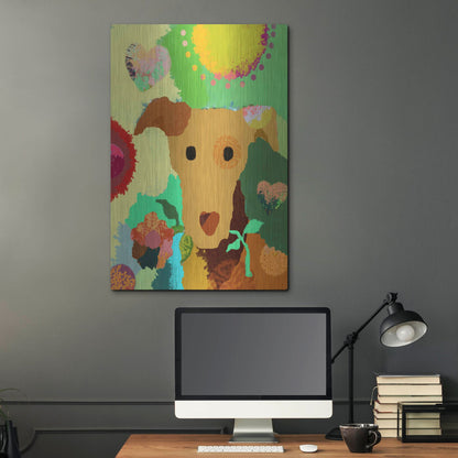 Luxe Metal Art 'Terrier With Flower' by Holly McGee, Metal Wall Art,24x36