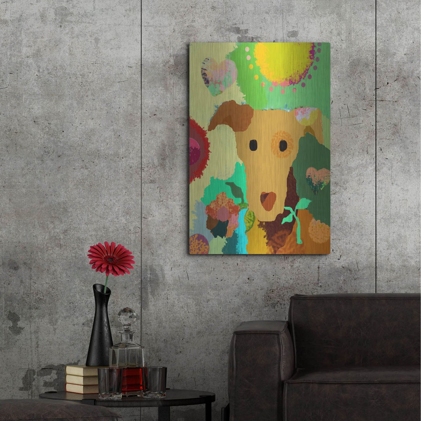 Luxe Metal Art 'Terrier With Flower' by Holly McGee, Metal Wall Art,24x36