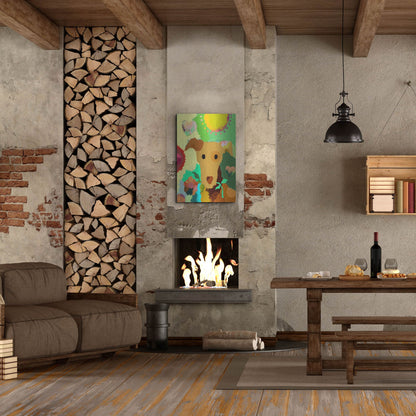 Luxe Metal Art 'Terrier With Flower' by Holly McGee, Metal Wall Art,24x36