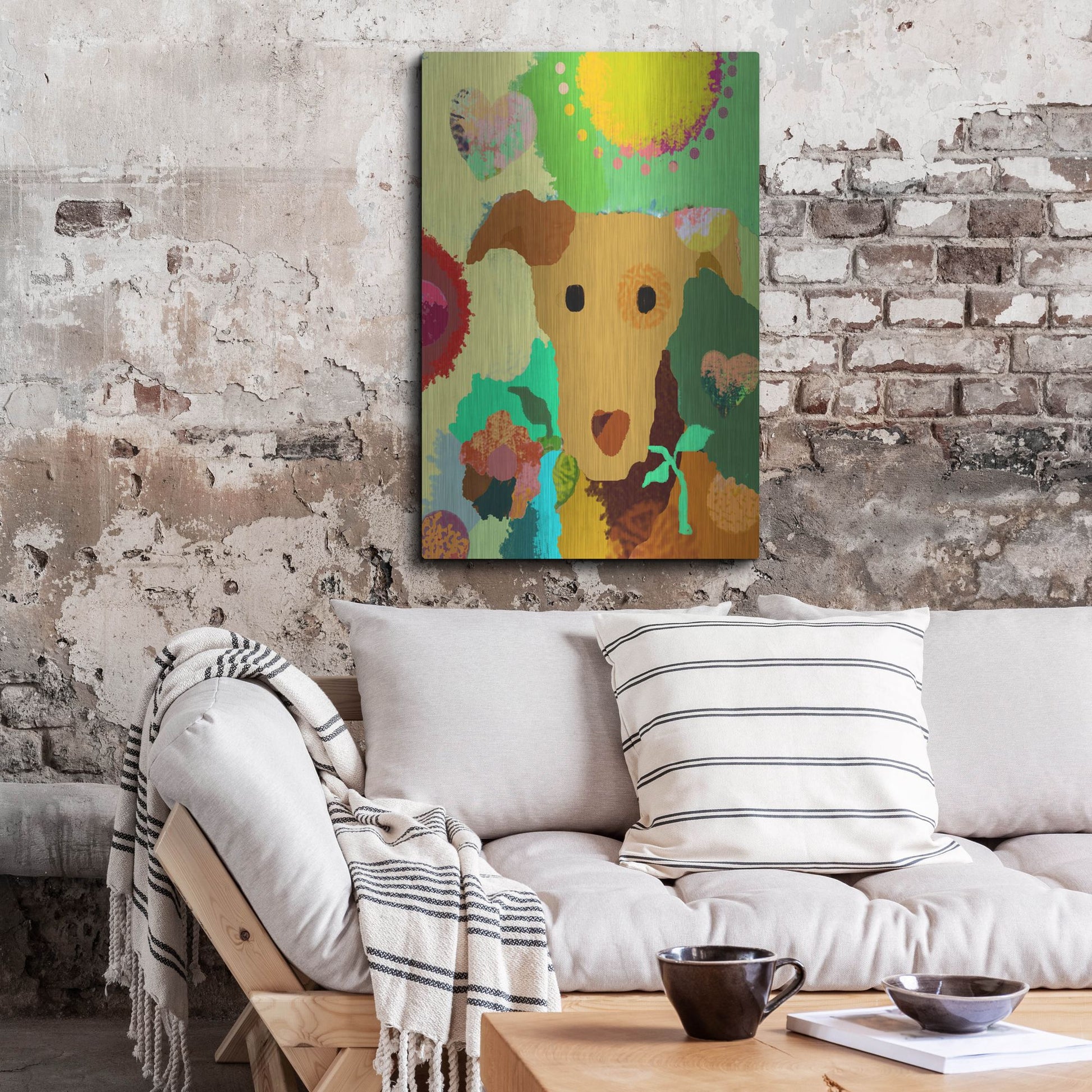 Luxe Metal Art 'Terrier With Flower' by Holly McGee, Metal Wall Art,24x36