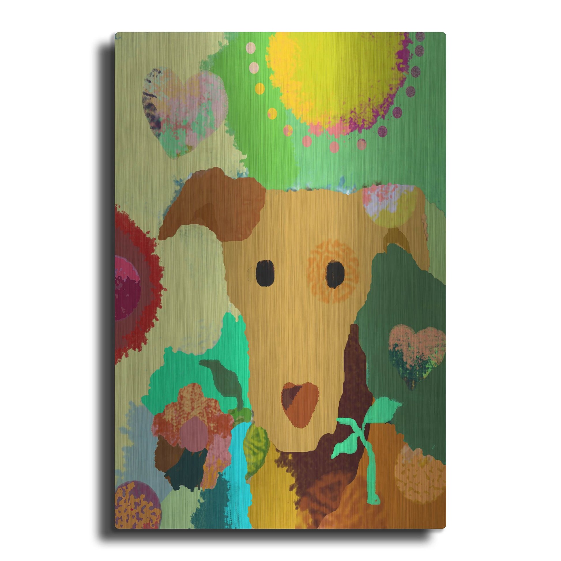 Luxe Metal Art 'Terrier With Flower' by Holly McGee, Metal Wall Art